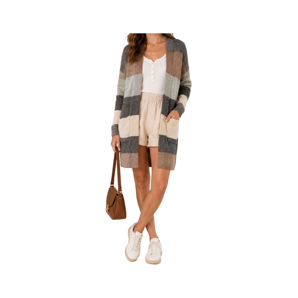 Dreamers Striped Duster Cardigan Neutral Layer Boho S Cozy Chic Coastal Fall